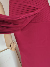 Load image into Gallery viewer, Burgundy Pleated Off-shoulder Maxi Dress