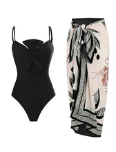 Load image into Gallery viewer, Dark Green Bow One Piece With Bathing Suit Wrap Skirt