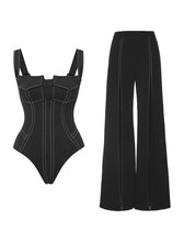 Load image into Gallery viewer, Black Retro Style Imitation Denim One Piece With Bathing Pant Suit