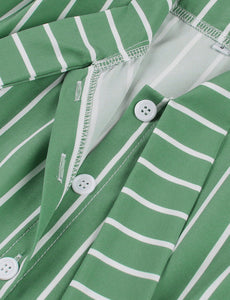 Christmas Green Bow Collar Stripe 1950S Cotton Swing Dress