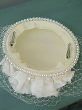 Load image into Gallery viewer, White Retro Handmade Flowers Satin Birdcage Veil Wedding Hat with Pearls