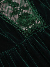 Load image into Gallery viewer, Burgundy Lace Ruffles Lantern Sleeves Edwardian Revival Velvet Dress