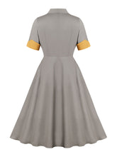 Load image into Gallery viewer, 1950S Grey Turndown Collar Short Sleeve Vintage Dress