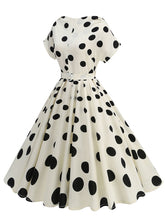 Load image into Gallery viewer, 1950s White Polka Dots Short Sleeve Vintage Swing Dress