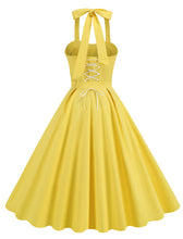 Load image into Gallery viewer, Yellow Polka Dots Lace Vintage Halter Backless 1950S Vintage Dress