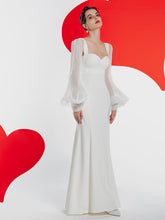 Load image into Gallery viewer, White Long Sleeve Wedding Mermaid Dress