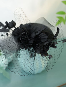 Black Retro Handmade Flowers Lace Birdcage Veil Wedding Hat