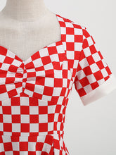 Load image into Gallery viewer, Red Checkerboard Sweet Heart Audrey Hepburn Style Cocktail Swing Dress