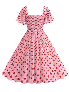 Pink Square Neck Sweet Heart Swing 1950S Vintage Dress