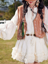 Load image into Gallery viewer, Bohemian White Long-sleeved Mini Dress with Suede Embroidered Vest Boho Suit