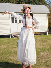 Load image into Gallery viewer, Bohemian White Long-sleeved Cotton Tassel Maxi Dress with Suede Embroidered Vest Boho Suit