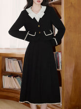 Load image into Gallery viewer, 2PS Black Dress With White Collar Top and Swing Skirt Vintage 1950s Suits