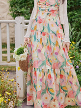 Load image into Gallery viewer, Rainbow Tulips Spaghetti Strap Vintage Swing Holiday Maxi Dress