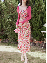 Load image into Gallery viewer, 2PS Pink Floral Print Spaghetti Strap Dress With Rose Shawl Dress Suit