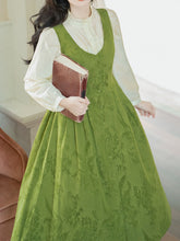 Load image into Gallery viewer, 2PS White Ruffles Shirt With Vinatge Green Plaid Suspender 1950S Dress