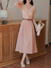 Load image into Gallery viewer, 2PS Pink Rose V Neck Sweater And Swing Skirt Vintage outfit