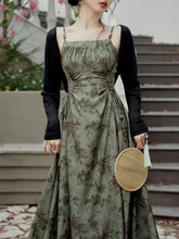 Load image into Gallery viewer, 2PS Brown Lace Spaghetti Strap 1950S Swing Victoria&#39;s Fairy Dress With Black Cardigan