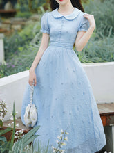 Load image into Gallery viewer, Baby Blue Dandelion Embroidery Peter Pan Collar Vintage Dress