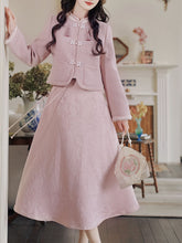 Load image into Gallery viewer, 2PS Pink Long Sleeve Warm Coat With Pink Split Skirt Vintage Suit