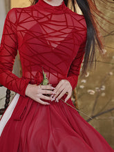 Load image into Gallery viewer, Red Romantic Ruffle Long Sleeve Vintage Maxi Swing Dress Prom Dress