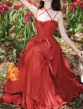 Load image into Gallery viewer, Red Rose Ruffles Spaghetti Strap Irregular Hem Dress