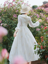 Load image into Gallery viewer, White V Neck Long Sleeved Embroidered Hollow Cotton Dress