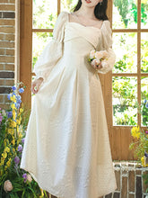 Load image into Gallery viewer, White Jacquard Pearl Chain Pleated Vintage Princess Dress