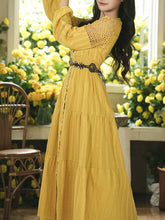 Load image into Gallery viewer, Yellow V-neck Boho Embroidered Bohemian Dress