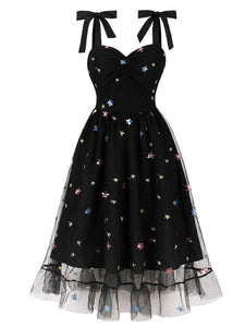 Star Embroidered 1950s Vintage Swing Dress