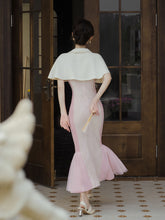 Load image into Gallery viewer, Pink Cheongsam Fishtail Maxi Dress Prom Dress With White Cape