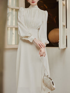 White Satin Pleat Edwardian Revival Vintage Wedding Dress