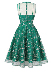 Load image into Gallery viewer, Green Leaves Embroidered 1950S Vintage Swing Dress