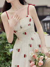 Load image into Gallery viewer, 2PS White Cherry Print Spaghetti Strap Dress With White Shawl Dress Suit