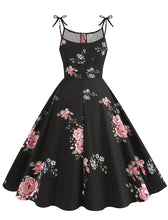 Load image into Gallery viewer, Baby Blue Floral Print Tie-up Spaghetti Straps 1950S Retro Swing Dress With Pockets