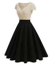 Load image into Gallery viewer, Pink and Black V Neck Cap Sleeve Swing 1950S Vintage Dress