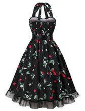 Load image into Gallery viewer, Butterfly Floral Print Sweet Heart Halter Sleeveless 1950S Vintage Dress