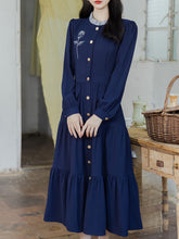 Load image into Gallery viewer, Navy Rose Artificial Embroidered Lace Collar Dress