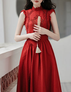 1950S Red Lace Classic Vintage Summer Swing Dress