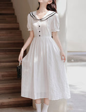 Load image into Gallery viewer, White Sailor Style 1950S Vintage Cotton Dress