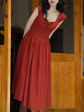 Load image into Gallery viewer, Red Handmade Flowers Audrey Hepburn Inspired Vintage Dress