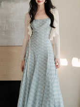 Load image into Gallery viewer, Baby Blue Printed Spaghetti Strap Chiffon Romantic Fishtail Dress and White Cardigan