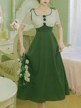 Load image into Gallery viewer, Apricot And Green Square Neck Short Sleeve Vintage 1950S Dress With Shawl