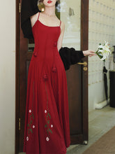 Load image into Gallery viewer, Red Rose Handmade Flower Spaghetti Strap Swing Engagement Party Dress