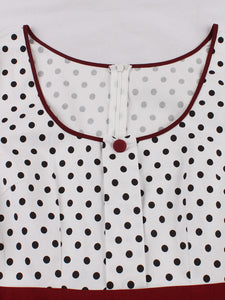 White Polka Dots  Square Collar Puff Sleeve 1950S Vintage Swing Dress