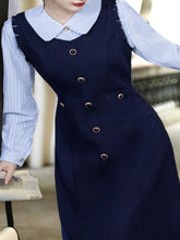 Load image into Gallery viewer, Navy Fake Two Piece Shirt Lapel 1940s Vintage Dress