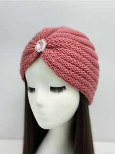 Knitted Beanie with Rhinestone Charm Hat