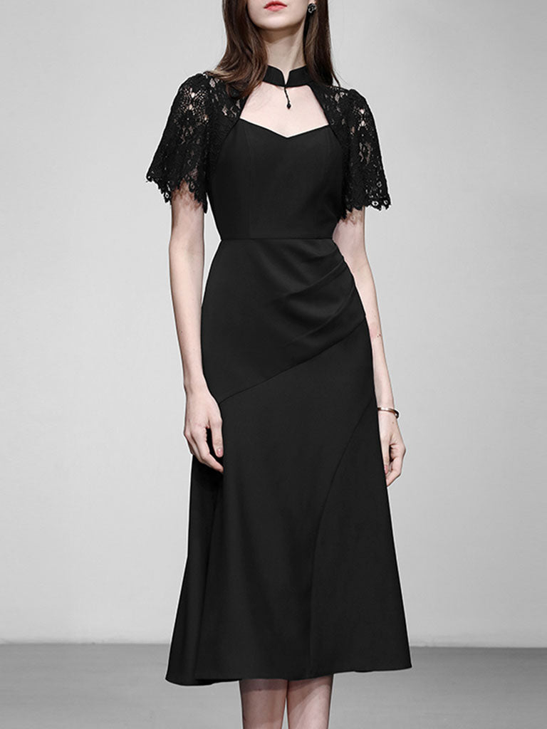 Dropper Silk Slip Dress - Black