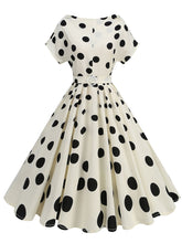 Load image into Gallery viewer, 1950s White Polka Dots Short Sleeve Vintage Swing Dress Inspired by Cruella