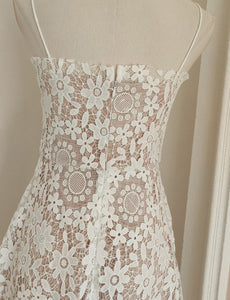 White Flower Lace Tube Swing Party Dress