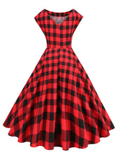 Load image into Gallery viewer, 1950s Crew Neck Plaid Cap Sleeve Vintage Swing Dress